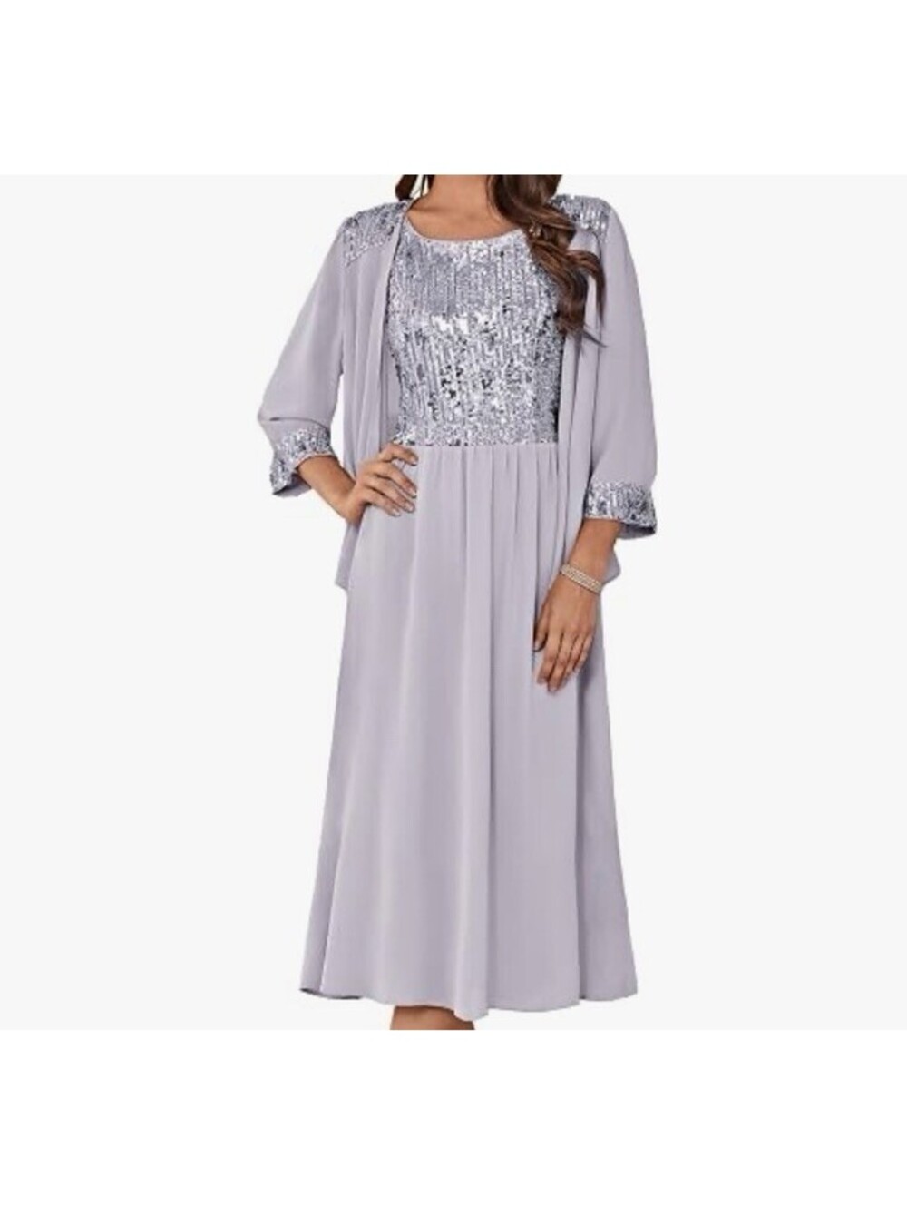 Grace Karin Formal Wedding Dress Sequin Light Gray Purple New With Tag Med 8/10